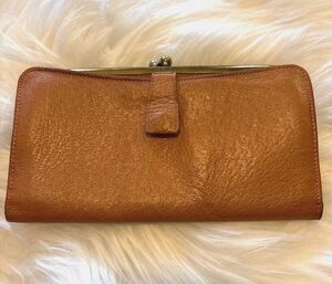 Vtg Antique Pigskin Leather Wallet With Gold-Tone Frame & Crown Detail Clutch